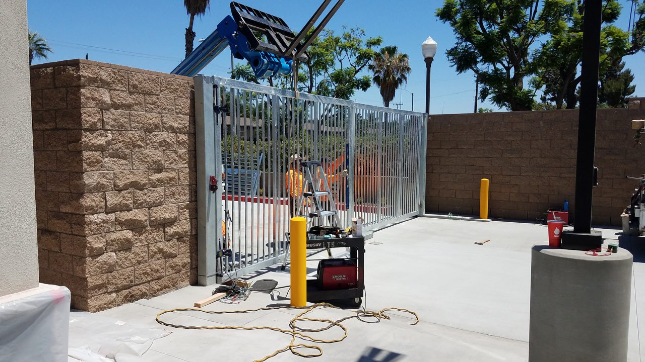 Vehicle swing gate installation