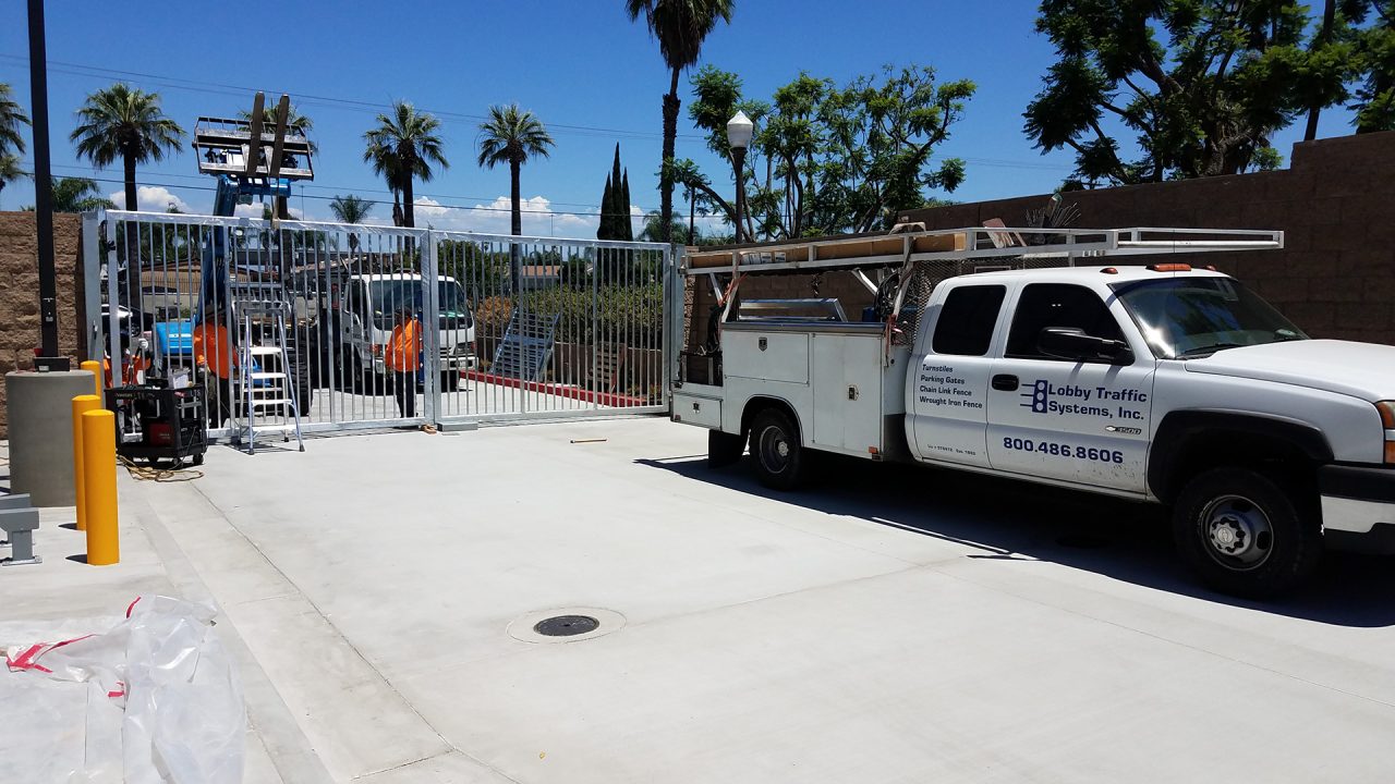 Vehicle swing gate installation